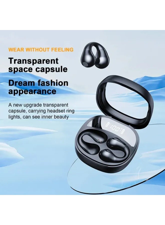 Clip-On Open Ear Wireless Earbuds - Bluetooth 5.3 TWS Headphones with Digital Display Case - Painless Wear Bone Conduction Concept - 24H Playtime & Low Latency for Gaming - IPX5 Waterproof Sports Earphones - Image 5